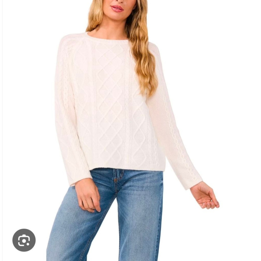 Women's Vince Camuto Cable Knit Crew Neck Sweater XXL Antique White